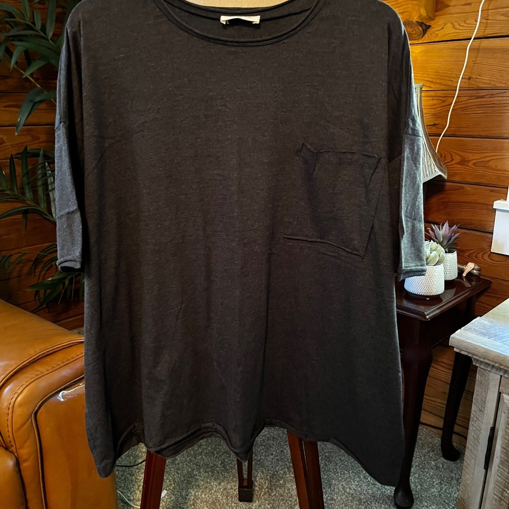 Zenana Outfitters | Heather Grey| Oversized Short Sleeve Tee with Pocket